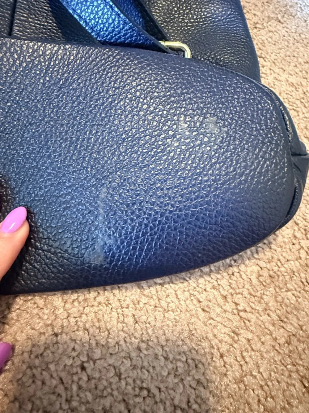 L. Credi Navy Blue Genuine Leather Backpack Made in Italy Pebbled Leather Bag
